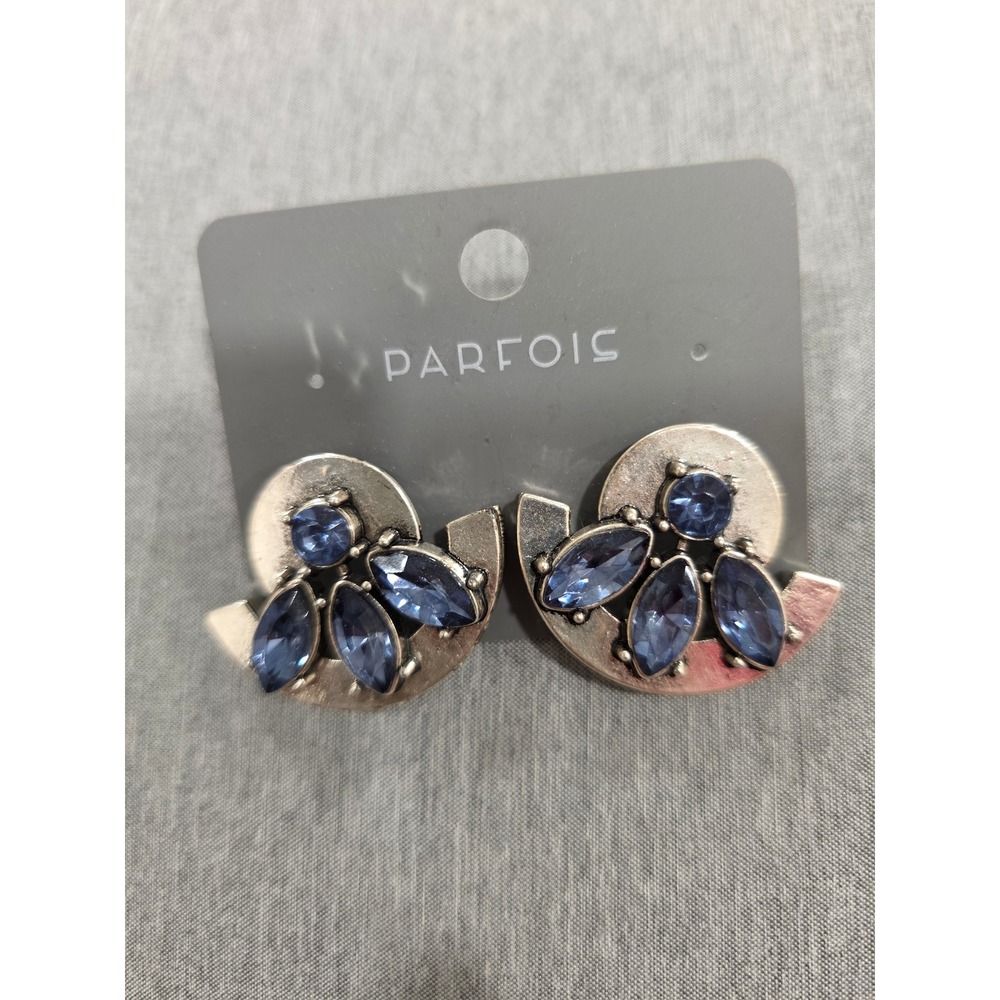 Parfois Blue Crystal Fan Shape Stud Earrings Women's‎